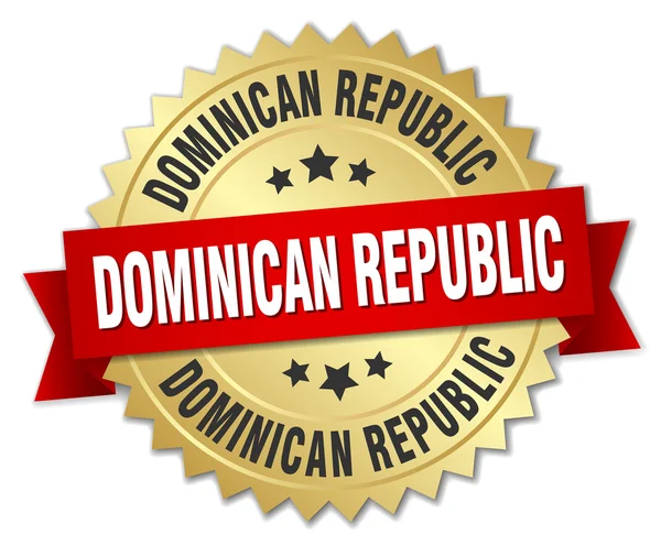 Доминиканская Республика круглый золотой значок с красной лентой — стоковый вектор