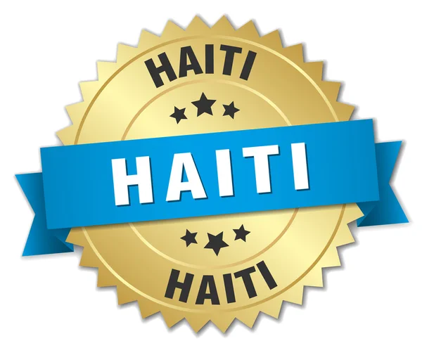 Haiti runda golden badge med blått band — Stock vektor