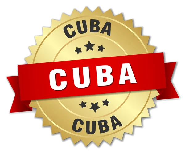 쿠바 라운드 레드 리본으로 황금 배지 — 스톡 벡터