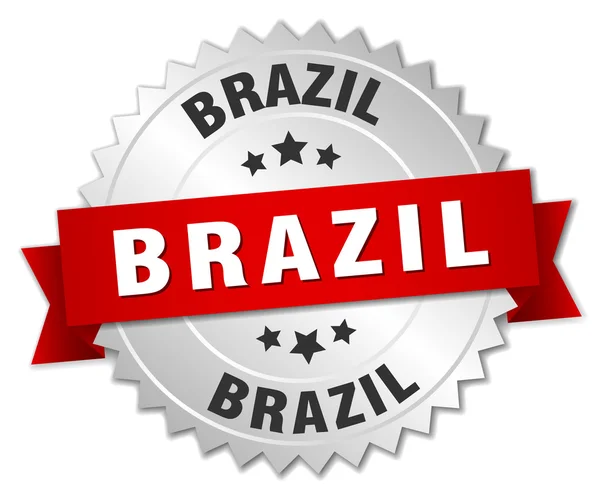 Brazil  round silver badge with red ribbon — Stock Vector