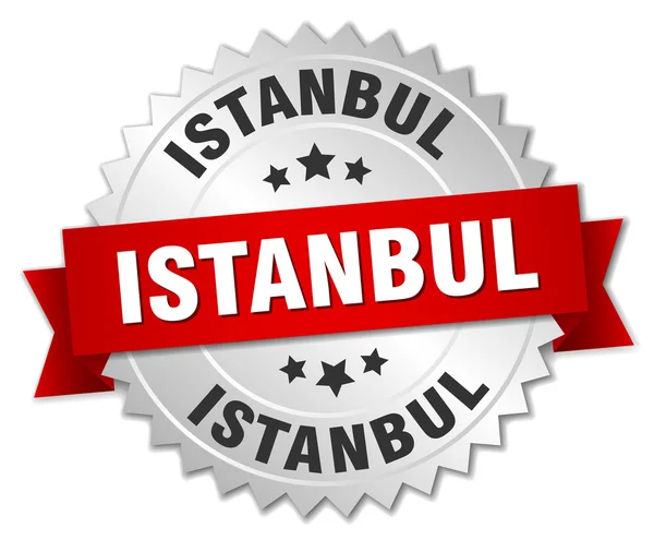 Κωνσταντινούπολη στρογγυλή ασημένια κονκάρδα με κόκκινη κορδέλα — Διανυσματικό Αρχείο
