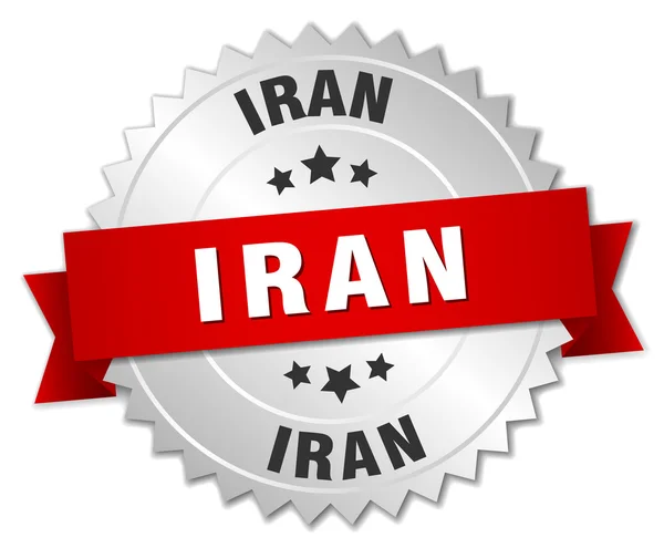 Iran ronde zilveren badge met rood lint — Stockvector