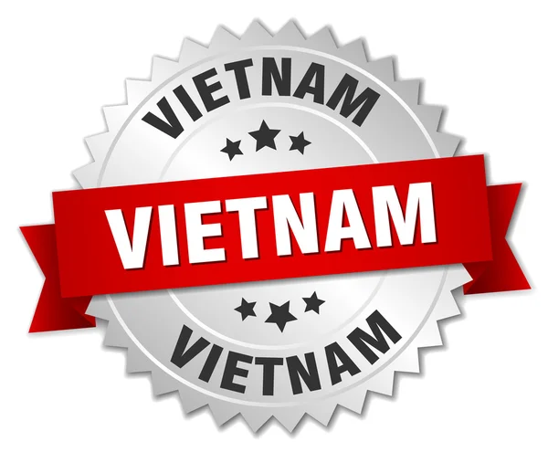 Вьетнамский круглый серебряный значок с красной лентой — стоковый вектор