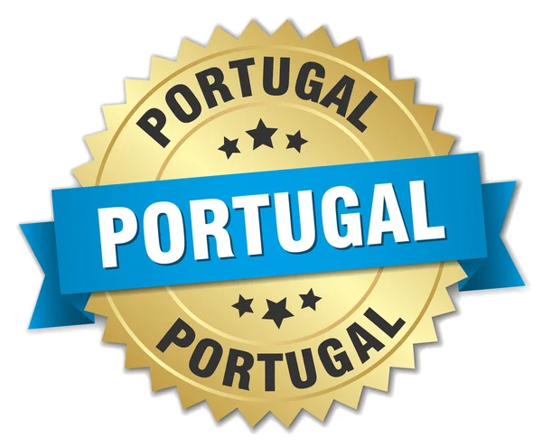 Португалия круглый золотой значок с голубой лентой — стоковый вектор