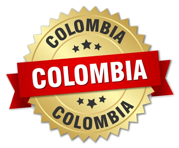Colombia round golden badge with red ribbon — Stock Vector