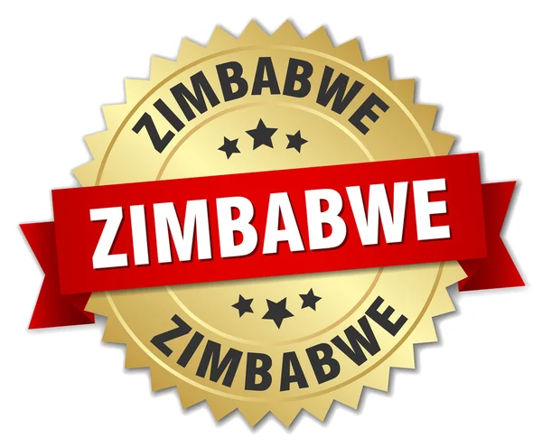 Zimbabwe round golden badge with red ribbon — Stock Vector