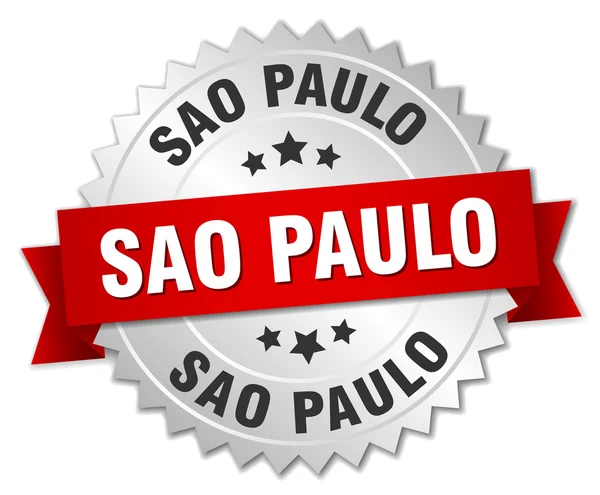 Серебряный значок Сан-Паулу с красной лентой — стоковый вектор
