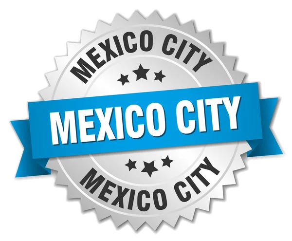 Placa redonda de plata con cinta azul de la Ciudad de México — Vector de stock