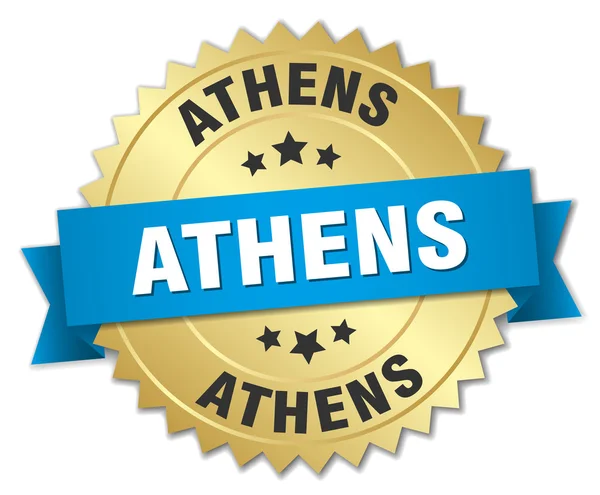 Athens runde goldene Plakette mit blauer Schleife — Stockvektor