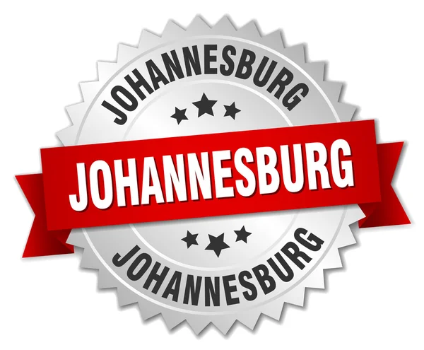 Johannesburg round silver badge with red ribbon — Stock Vector