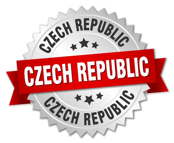 Çek Cumhuriyeti yuvarlak kırmızı kurdele ile gümüş rozet — Stok Vektör