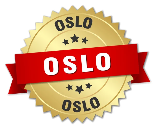 Oslo ronda insignia dorada con cinta roja — Vector de stock