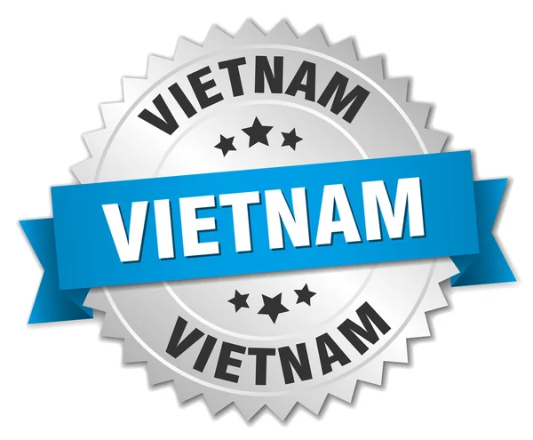 Вьетнамский круглый серебряный значок с голубой лентой — стоковый вектор