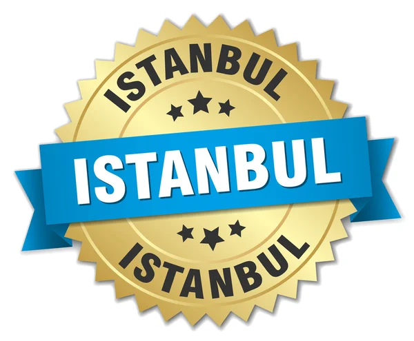 伊斯坦布尔一轮金色徽章与蓝丝带 — 图库矢量图片