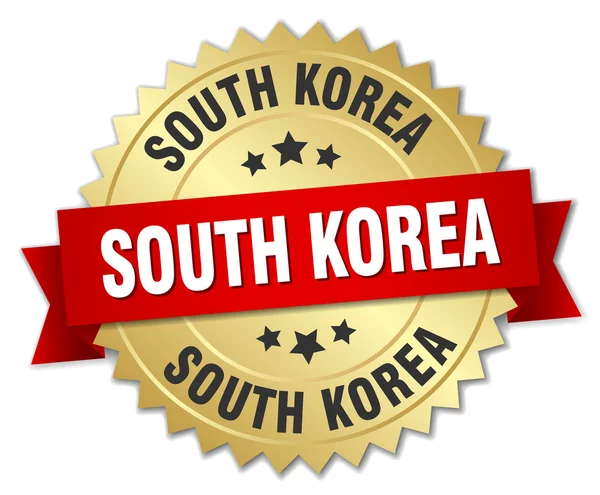 South Korea round golden badge with red ribbon — Stock Vector