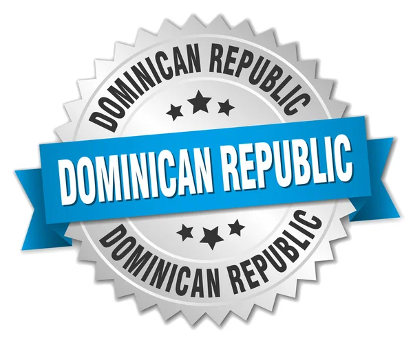 Republika Dominikańska okrągły znaczek srebrny z niebieską wstążką — Wektor stockowy