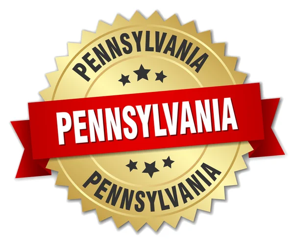 Pensilvania ronda insignia dorada con cinta roja — Vector de stock