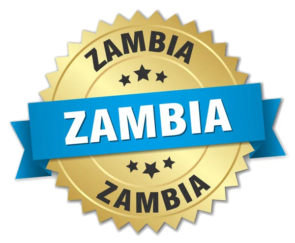 Zambia stemma rotondo dorato con nastro blu — Vettoriale Stock