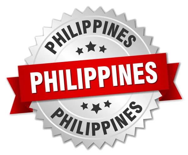 Filipine insignă rotundă de argint cu panglică roșie — Vector de stoc