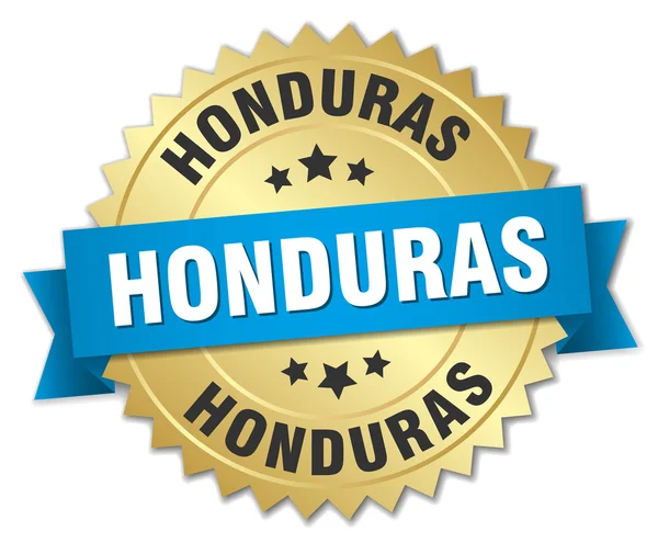 Honduras redonda emblema dourado com fita azul — Vetor de Stock
