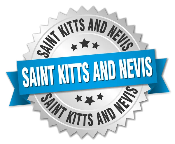 Saint Kitts ve Nevis yuvarlak mavi kurdele ile gümüş rozet — Stok Vektör