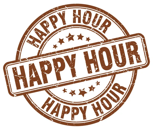 Happy hour grunge marrón ronda sello de goma vintage — Vector de stock