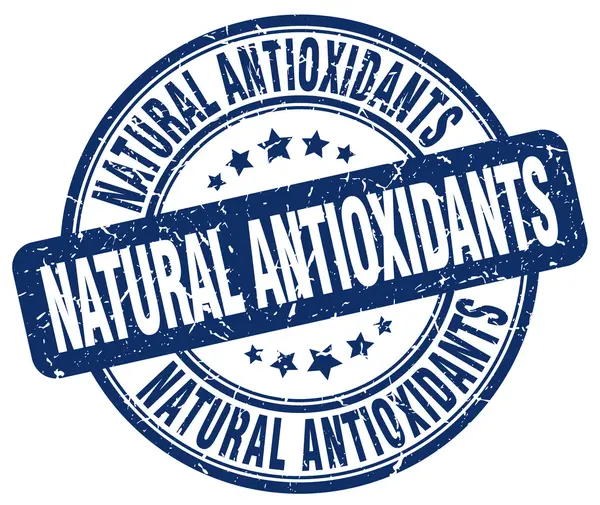 Vintage lastik damgası yuvarlak doğal antioksidanlar mavi grunge — Stok Vektör