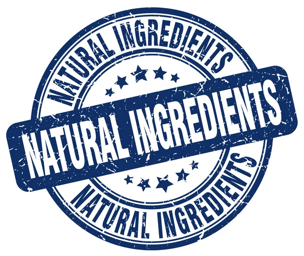 Ingredientes naturales grunge azul ronda sello de goma vintage — Vector de stock