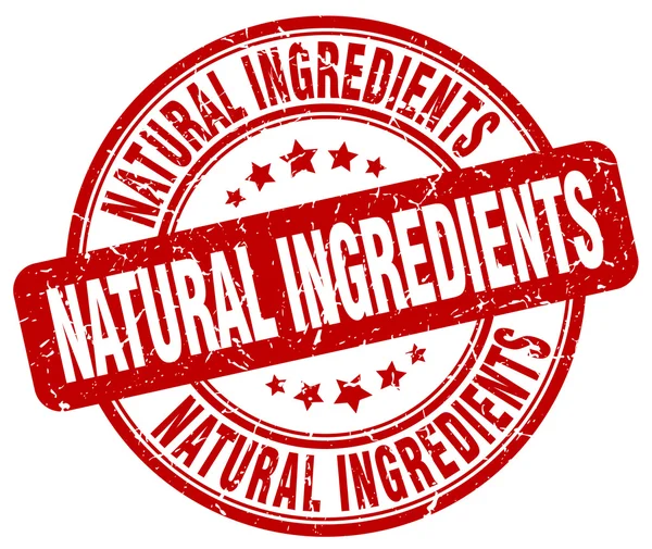 Natural ingredients red grunge round vintage rubber stamp — Stock Vector