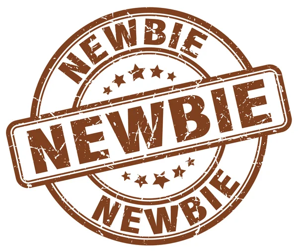 Newbie bruin grunge ronde vintage Rubberstempel — Stockvector