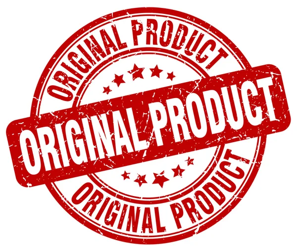 Produto original grunge vermelho redondo selo de borracha vintage — Vetor de Stock