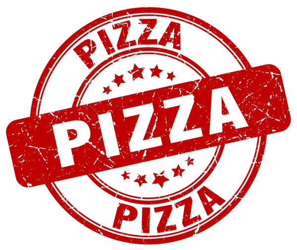 Пицца красная круглая круглая винтажная резиновая марка — стоковый вектор