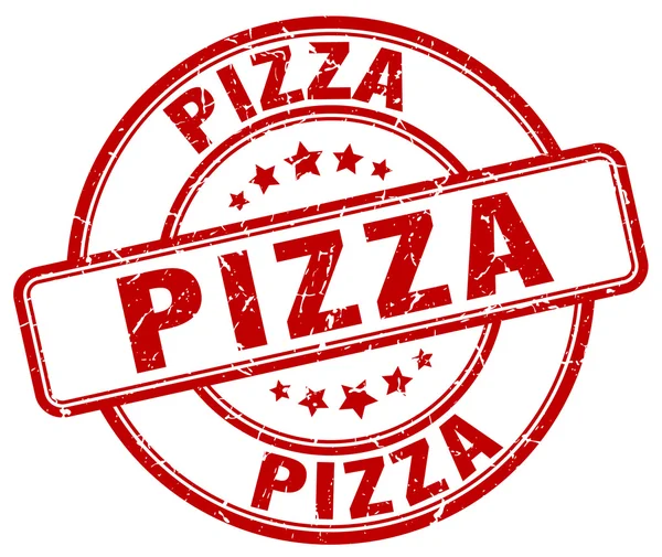 Пицца красная круглая круглая винтажная резиновая марка — стоковый вектор