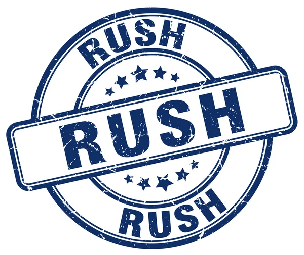 Rush grunge azul redondo sello de goma vintage — Vector de stock