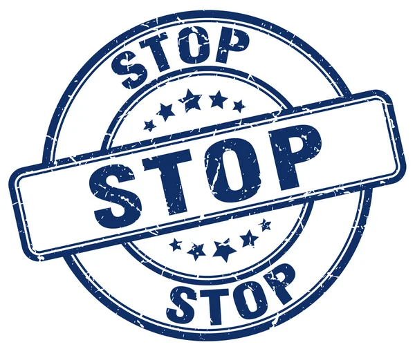 Stop grunge azul redondo sello de goma vintage — Vector de stock
