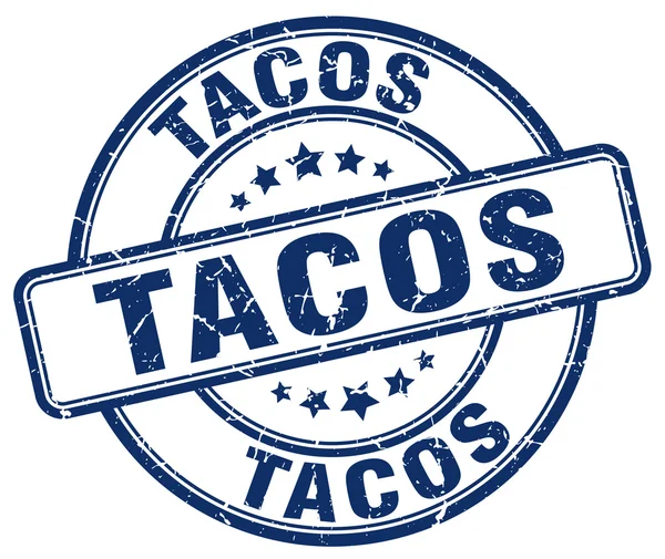 Tacos grunge biru bulat cap karet vintage - Stok Vektor