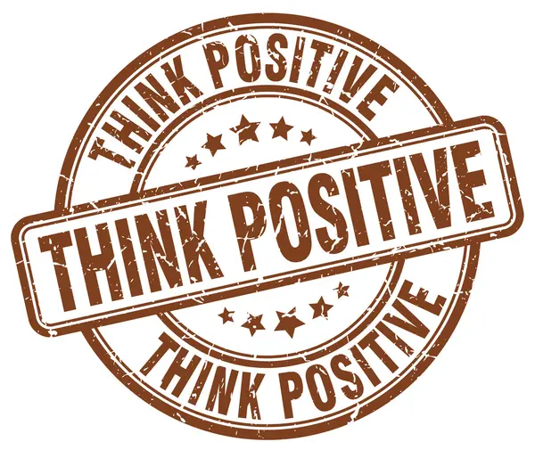 Think positive brown grunge round vintage rubber stamp — Stock Vector