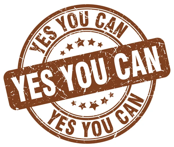 Yes you can brown grunge round vintage rubber stamp — Stockvector