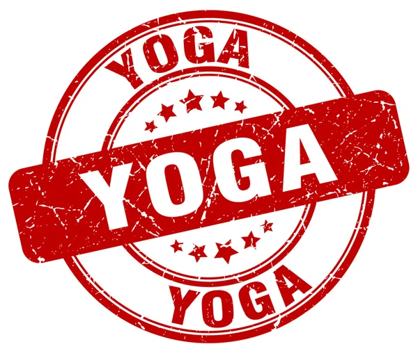 Yoga grunge rouge rond timbre en caoutchouc vintage — Image vectorielle