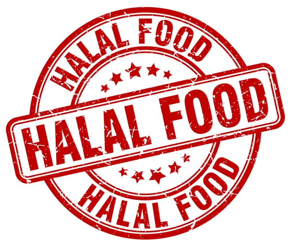 Halal żywności czerwony grunge okrągły rocznika pieczątka. Halal żywności pieczęć. Halal żywności pieczęć grunge. żywności halal. Halal żywności Vintage pieczęć. — Wektor stockowy