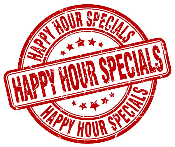 Happy hour spéciales grunge rouge ronde caoutchouc vintage stamp.happy hour spéciales stamp.happy hour spéciales ronde stamp.happy hour spéciales grunge stamp.happy hour specials.happy hour spéciales vintage sta — Image vectorielle