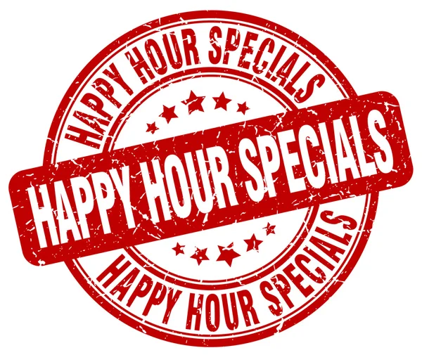 Happy hour spéciales grunge rouge ronde caoutchouc vintage stamp.happy hour spéciales stamp.happy hour spéciales ronde stamp.happy hour spéciales grunge stamp.happy hour specials.happy hour spéciales vintage sta — Image vectorielle