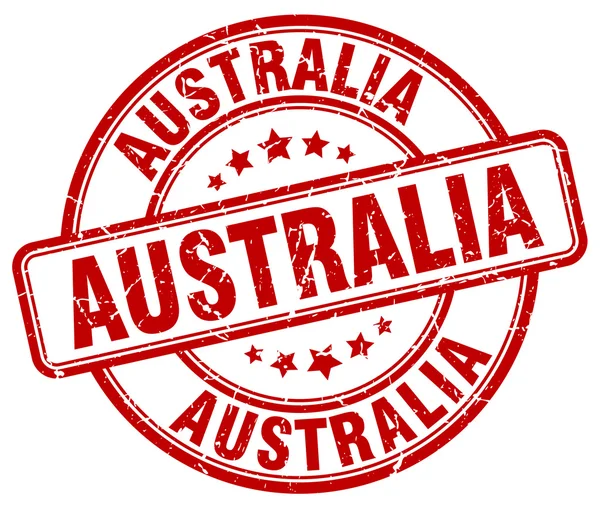 澳大利亚红色磨碎圆形老式橡皮图章。澳大利亚邮票。澳大利亚圆形邮票。澳大利亚格格邮票。澳大利亚.澳大利亚年份邮票. — 图库矢量图片