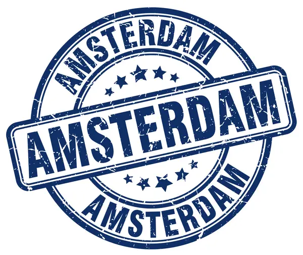 Амстердам блакитний грандж круглі Vintage гумові штамп. Амстердамський штамп. Кругла печатка Амстердама. Амстердам грандж штамп. Амстердам. Амстердам, Раритетний штамп. — стоковий вектор