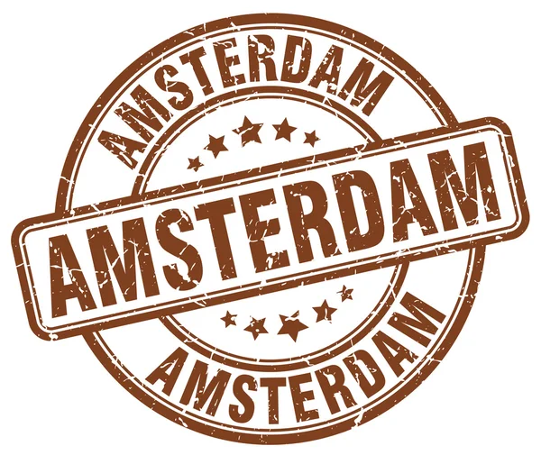 Amsterdam je hnědý a má kulatý gumový razítko. Amsterdamské razítko. Amsterdamské kulaté razítko. V amsterdamské grungeové razítko. Amsterdamské starožitné razítko Amsterdam. — Stockový vektor
