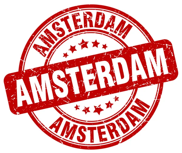 Άμστερνταμ κόκκινη γκραντζ γύρο vintage καουτσούκ σφραγίδα. Το γραμματόσημο του Αμστερνταμ. Η στρογγυλή σφραγίδα του Αμστερνταμ. Η σφραγίδα του Αμστερνταμ. Άμστερνταμ, vintage σφραγίδα του Άμστερνταμ. — Διανυσματικό Αρχείο