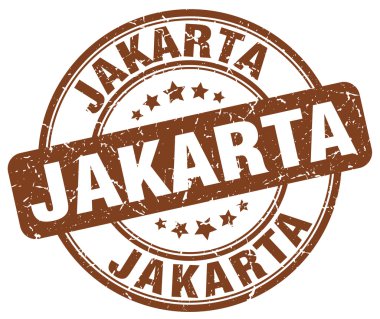 Jakarta kahverengi grunge yuvarlak vintage kauçuk damga. Jakarta damgası. Jakarta yuvarlak damgası. Jakarta grunge damgası. Jakarta.Jakarta vintage damga.