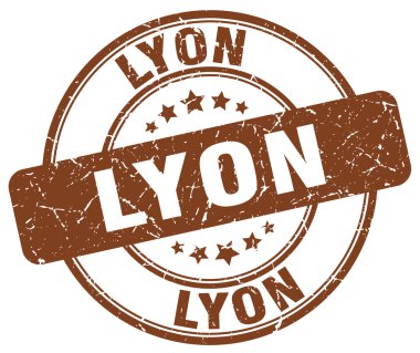 Lyon kahverengi grunge yuvarlak vintage kauçuk damga. Lyon damgası. Lyon yuvarlak damgası. Lyon grunge damgası. Lyon.Lyon vintage damgası.