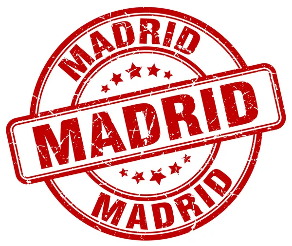 Madridi vörös grunge forduló Vintage gumibélyegző. Madridi bélyeg. Madridi kerek bélyeg. Madridi grunge pecsét. Madrid. Madrid Vintage bélyegző. — Stock Vector