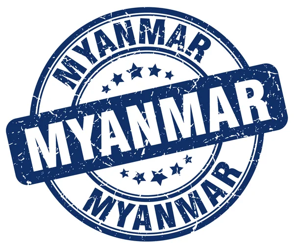 Timbre Myanmar bleu grunge rond en caoutchouc vintage timbre.Timbre Myanmar rond timbre.Timbre Myanmar grunge timbre.Timbre Myanmar vintage . — Image vectorielle